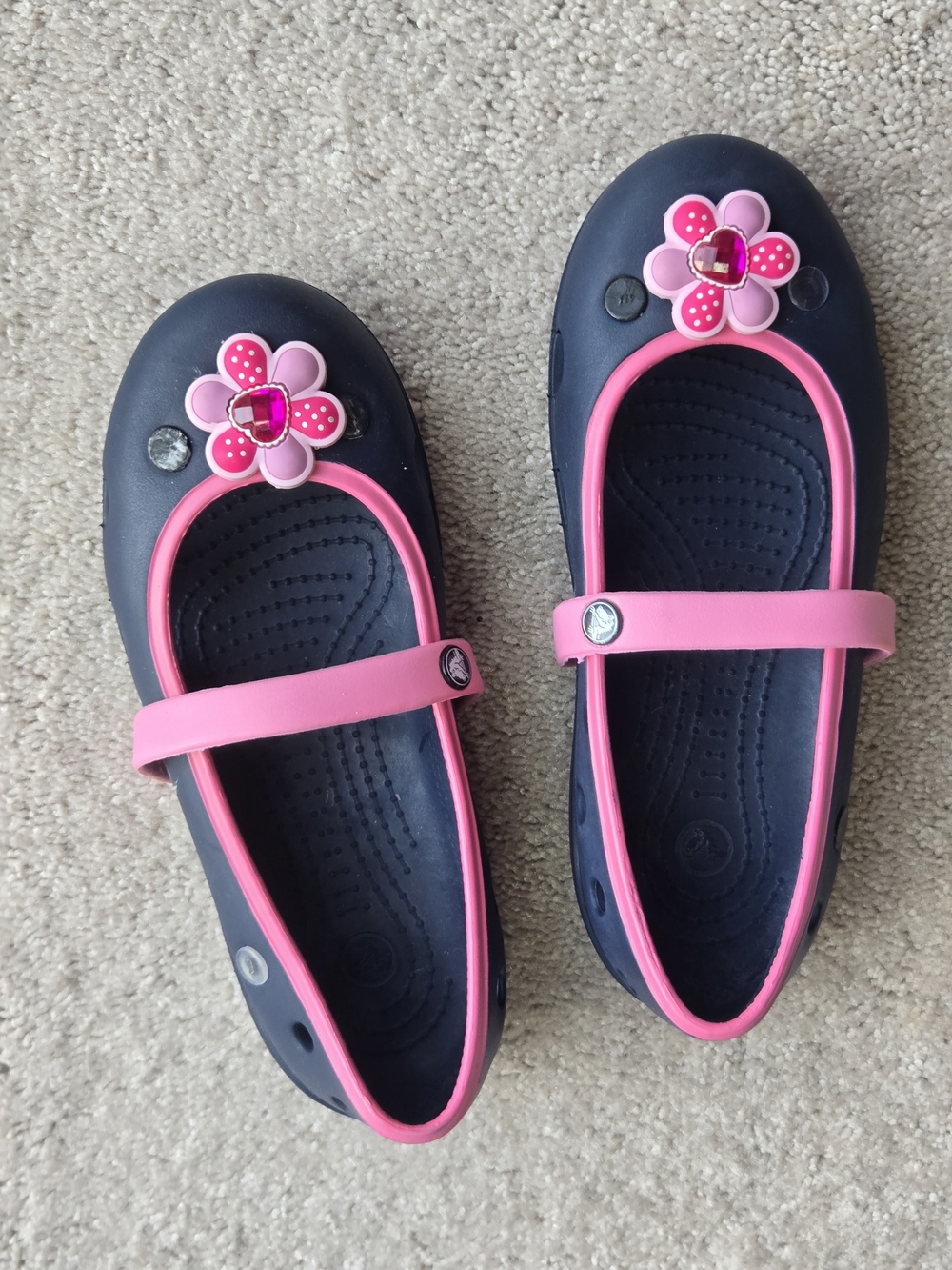 Crocs Kids' Navy and Pink Flower Mary Jane Shoes